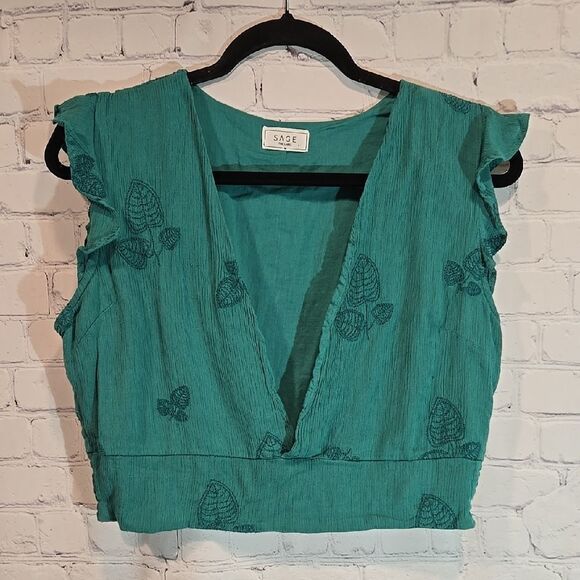 Sage The Label Island Island House Green Top Size M - Picture 1 of 8